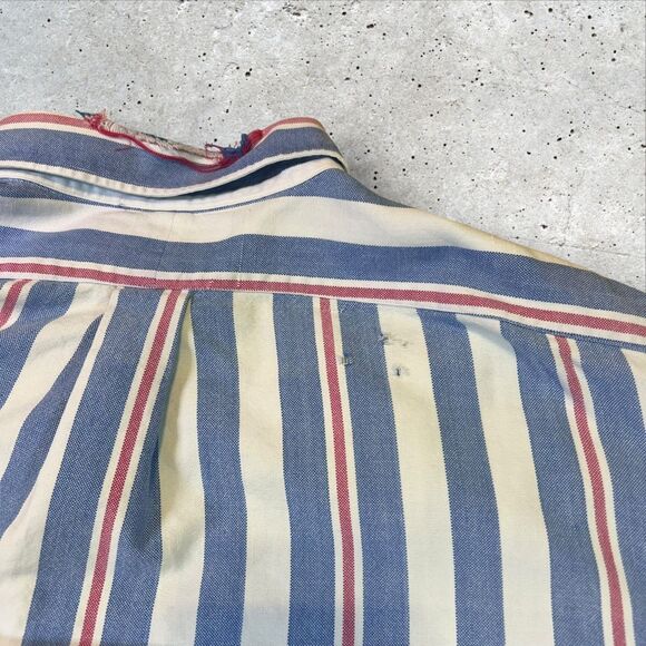 Vtg Ralph Lauren Oxford Shirt Mens L Striped Button Down Blue Red Flesh Pony - Picture 2 of 12